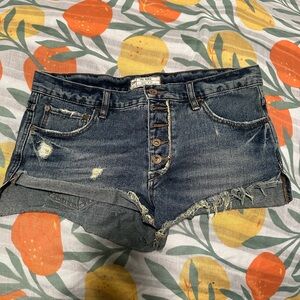 Free People Vintage Blue Distressed Jean Shorts